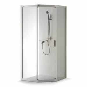 Femsidig duschkabin med skjutdörrar till badrummet